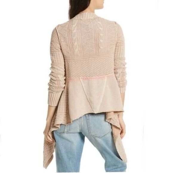 RARE Free People Beige Asymmetrical Waterfall Cardigan | Coastal Boho Grunge S - Picture 16 of 16